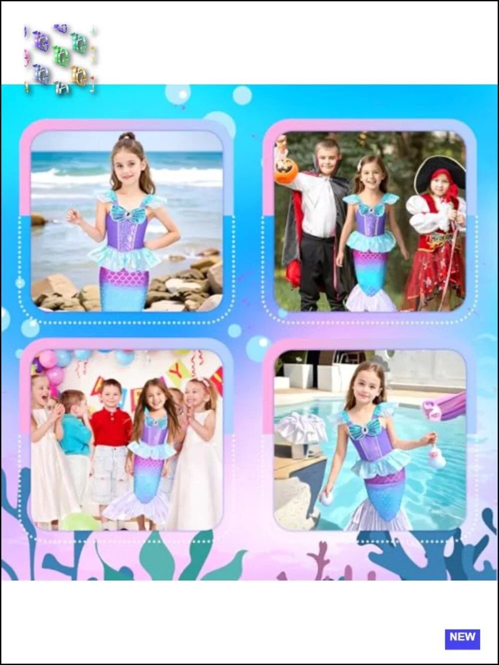 Light Up Mermaid Costume Dress Up Set with Purse Gloves Jewelry Crown Wand